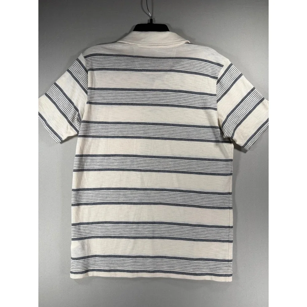 The North Face Mens Small Cream Grey Striped Short Sleeve Cotton Polo Shirt